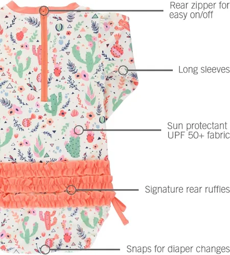 Miniatura 4 de RuffleButts - Traje de baño de manga larga, de una pieza, para bebéniñas, con protección solar UPF 50+