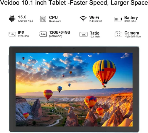 Miniatura 4 de Tablet Android 15, 10 pulgadas 12 GB RAM+64 GB ROM/1 TB (máx.), tabletas 2 en 1 con funda de teclado y mouse Stylus, procesador de cuatro núcleos