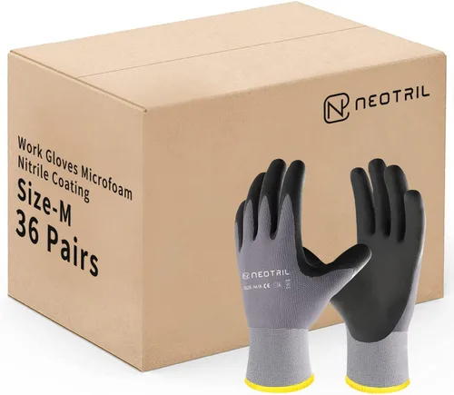 Miniatura 9 de NEOTRIL - Guantes de trabajo de seguridad con revestimiento de nitrilo de microespuma, 3/6/12/36 pares, guantes de nailon transpirable para hombres