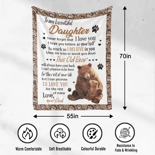 Miniatura 4 de UFOORO Manta para hija, manta de forro polar suave con diseño de oso abrazo de oso, regalo sincero de padre a hija, el mejor regalo para hijas
