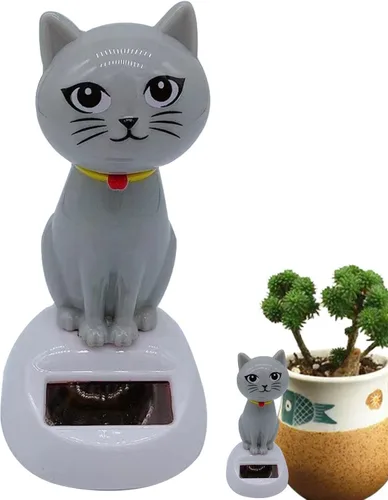 Miniatura 5 de Solar Cat Bobble Head - Juguete para gatos bailando con energía solar para tablero o escritorio gris