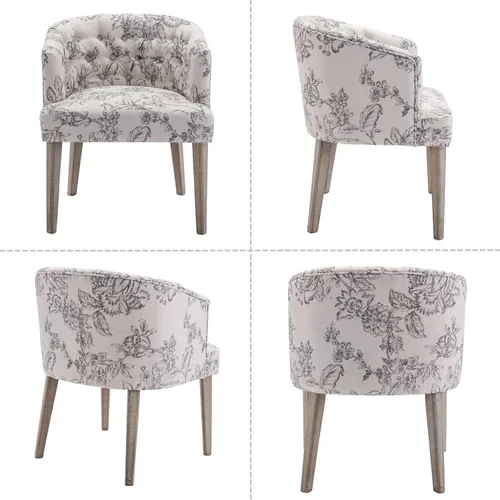 Miniatura 4 de DUOMAY Juego de 2 sillas de comedor modernas copetudas, silla auxiliar tapizada de lino, cómoda silla de barril con patas de madera para el hogar