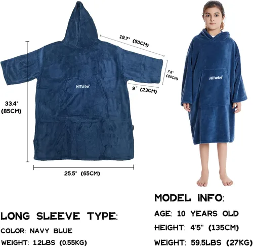 Miniatura 2 de Hiturbo Bata de Cambio para Niños: Manta Suave y Acolchada Portátil - Sudadera Cálida de Forro Polar Coral - Poncho para Nadar y Surfear para Niños