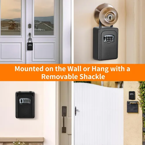 Miniatura 7 de Caja de cerradura portátil para llaves, números claramente visibles, caja de seguridad montada en la pared para llave de casa, capacidad de 5 Negro
