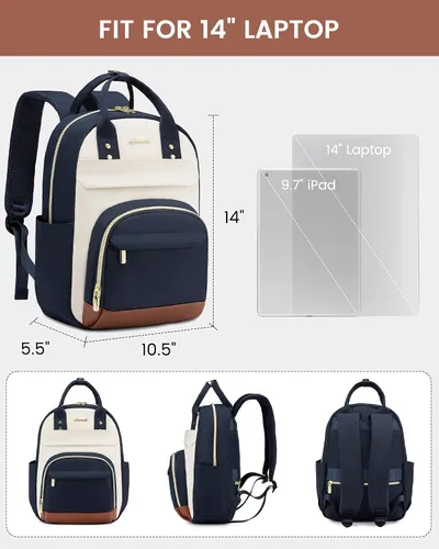Miniatura 3 de LOVEVOOK Mini mochila para mujer, elegante mochila impermeable, Drak Azul-beige-marrón, Mochila