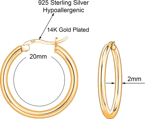 Miniatura 3 de Savlano Aretes redondos de plata de ley 925 Aretes de aro chapados en oro de 18 quilates para mujeres y hombres, vienen en 0.394 in a 0.984 in