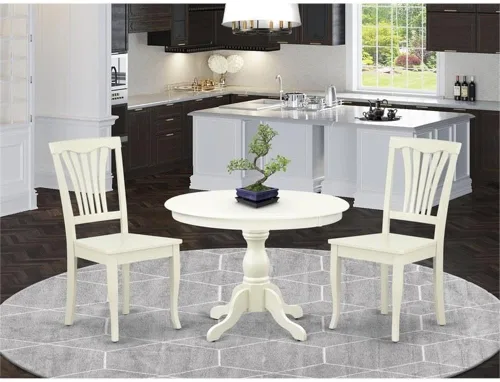 Miniatura 2 de East West Furniture HBAV3-LWH-W - Juego de muebles de comedor de 3 piezas que contiene una mesa de cocina redonda con pedestal y 2 sillas