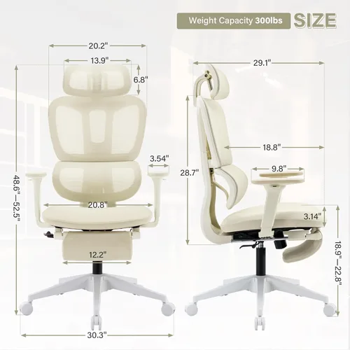 Miniatura 2 de Silla de oficina ergonómica de malla con reposapiés retráctil, silla de computadora con respaldo alto, soporte lumbar, reposabrazos y reposacabezas
