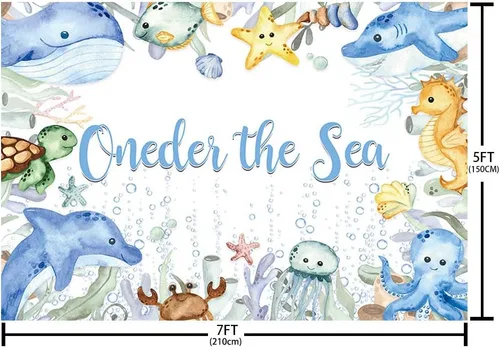 Miniatura 4 de MEHOFOND Oneder The Sea - Telón de fondo para primer cumpleaños bajo el mar, fondo de fotografía de feliz cumpleaños, tema oceánico, suministros