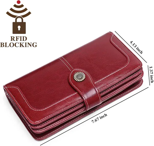 Miniatura 3 de FALAN MULE Cartera de cuero genuino RFID bloqueo gran capacidad Trifold señoras cartera.