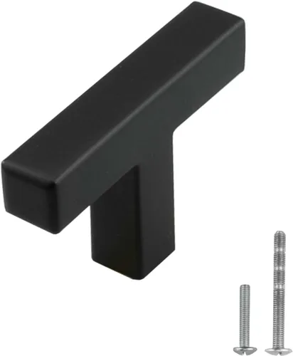 Modket Paquete de 1 manija cuadrada europea para gabinete de acero inoxidable 304 de 2 pulgadas, pomo negro mate