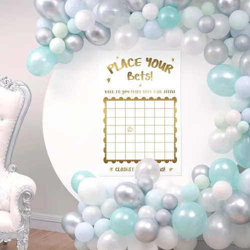 Miniatura 5 de Geyee Decoraciones de baby shower, juego de ducha con predicción neutra para fecha de nacimiento, grande, divertido letrero de calendario de bebé