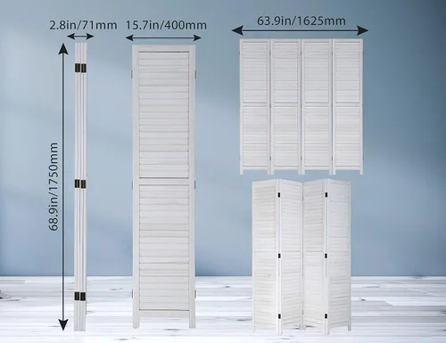 Miniatura 6 de Divisores de habitación de madera de 4 paneles y pantallas de privacidad plegables, divisores y divisores de habitación de 5.75 pies de alto y 5.3