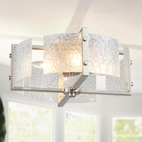WUZUPS Lámpara de techo semiempotrada de 4 luces con pantallas de vidrio con textura de agua para dormitorio, pasillo, bar, cocina, baño, 6.3