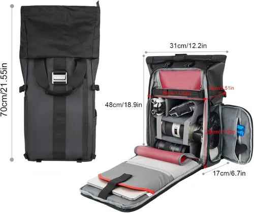 Miniatura 6 de Mochila impermeable para cámara Besnfoto con compartimento para laptop para fotógrafo DSLR SLR sin espejo y cubierta para la lluvia Negro