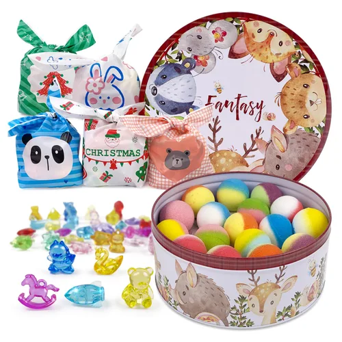 34 + 6 bombas de baño con juguetes de cristal en el interior para niños, 34 piezas de bombas de baño orgánicas sorpresa juego de regalo para