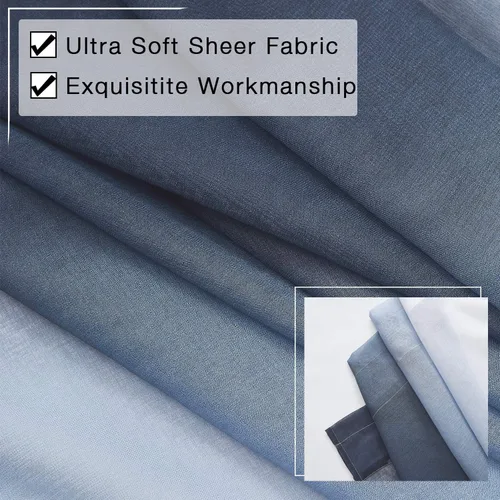 Miniatura 5 de Cortinas transparentes de lino sintético con degradado gris oscuro para dormitorio y sala de estar con bolsillo para barra, cortinas de gasa Gris
