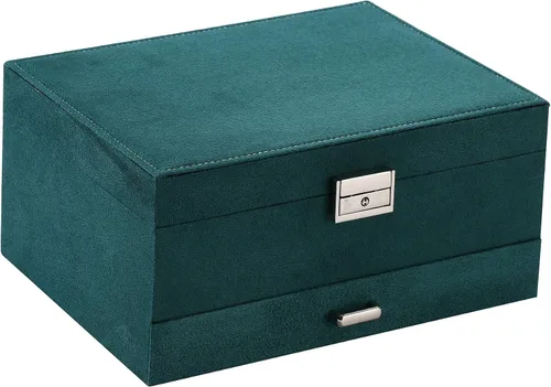 Miniatura 2 de ZUZOOQ ZUZ002A - Caja organizadora de joyas de terciopelo de 3 capas con cerradura para anillos collares aretes verde 94 x 67 x 43in