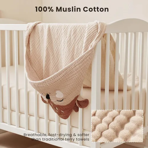 Miniatura 3 de Konssy Paquete de 2 Toallas con Capucha de Muselina para Bebé, 100% Algodón, Toallas de Baño para Bebé Suaves y Absorbentes para Recién Nacidos