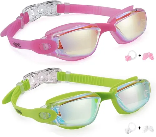 Miniatura 33 de Aegend - Gafas de natación de 2 unidades, gafas de natación para niños, niños y niñas de 3 a 14 años Azul y verde claro
