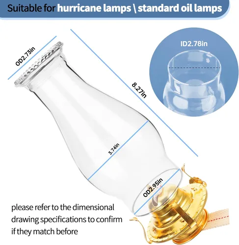Miniatura 3 de Lámpara de aceite de repuesto para chimenea, pantalla de vidrio transparente de huracán con estilo ondulado, base de 3 pulgadas para lámparas