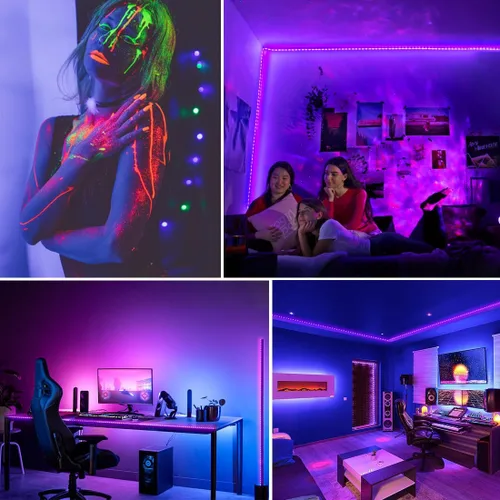 Miniatura 8 de Juego de tiras de luces LED negras mejoradas de 33 pies/10M con control remoto, 600 LEDs, lámpara de 12V autoadhesiva y ajustable, para fiestas