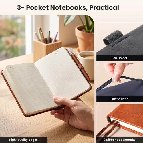 Miniatura 2 de AISBUGUR Cuaderno pequeño – Paquete de 3 cuadernos en total de 480 páginas – Cuadernos de bolsillo con bolígrafos para el trabajo – Cuaderno A6