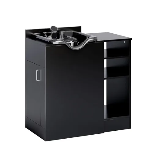 Miniatura 10 de OmySalon Cuenco de champú con gabinete, estación húmeda de salón con pulverizador, gabinete de champú, fregadero portátil para lavado de cabello