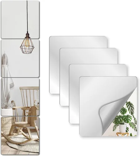 Azulejos de espejo irrompibles autoadhesivos, 4 piezas de 8 x 8 pulgadas para decoración de aula, espejos pequeños para decoración de pared,