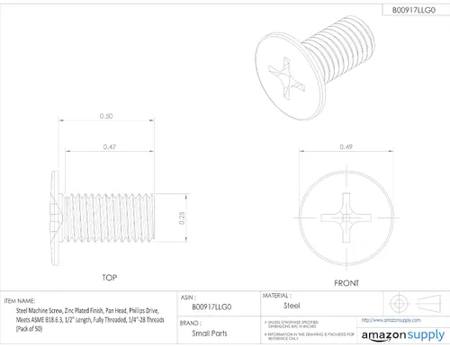 Miniatura 3 de Small Parts Tornillo de máquina de acero, acabado chapado en zinc, cabeza panorámica, Phillips Drive, cumple con ASME B18.6.3, 1/8 pulgadas