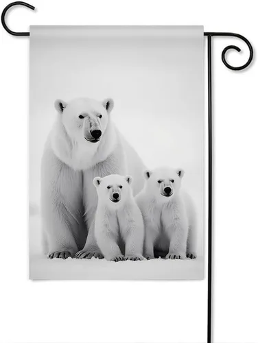 Moslion Bandera de jardín de oso polar, safari natural, oso polar con cachorros, banderas de nieve de doble cara, bandera de bienvenida para patio,