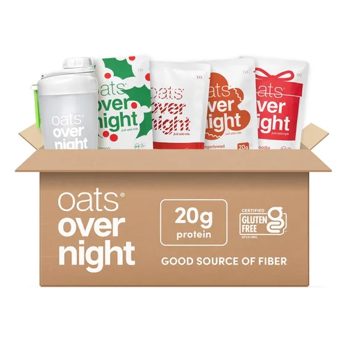 Miniatura 8 de Oats Overnight - Paquete de variedad festiva de 20g de proteína, 5g de fibra para batido de desayuno - Sin gluten, sin OGM, avena Snickerdoodle