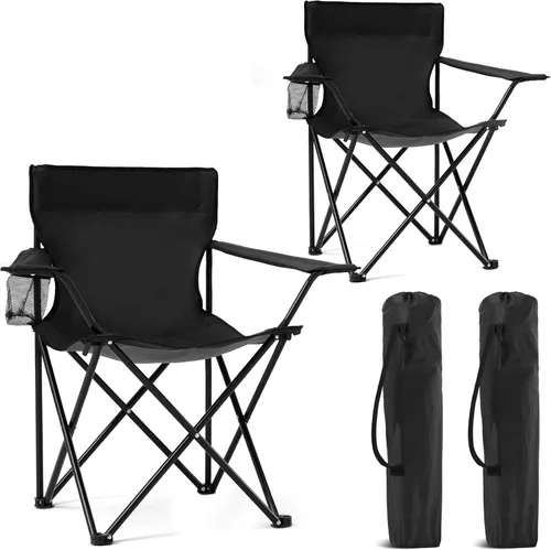 2 Pack Portable Camping Chairs Folding Lawn Chair Outdoor Lightweight Beach Chair with Cup Holder & Carry Bag for Outside Sports, Fishing, Hiking,
