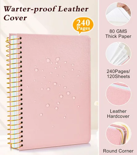 Miniatura 6 de Cuaderno de 5 asignaturas con rayas universitarias con pestañas divisorias de bolsillo removibles, cuaderno en espiral de 240 páginas de 8.5 x 11