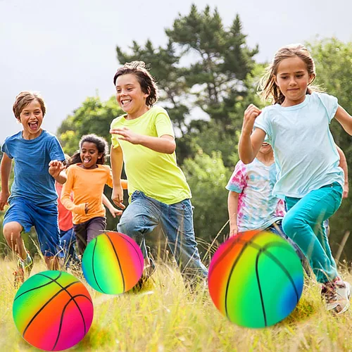 Miniatura 7 de Visen 4 bolas de arco iris para niños y adultos con 1 bomba de mano, bolas de goma coloridas de 8.5 pulgadas, pelotas inflables de varios