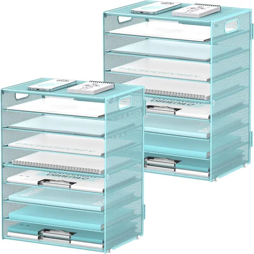 Miniatura 7 de DALTACK - Organizador de escritorio con bandeja de cartas de 9 niveles con asas, organizador de archivos de malla, organizador de escritorio
