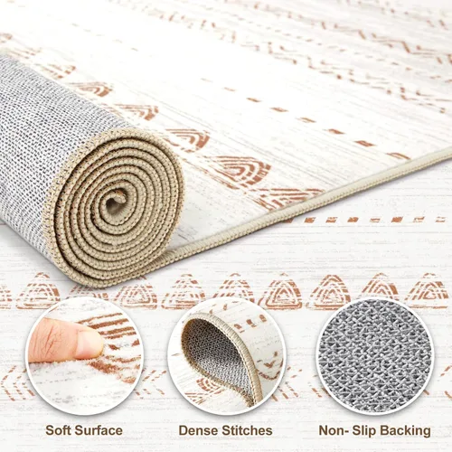 Miniatura 8 de Nakagishi - Tapete de 2 x 3 pies lavable: pequeño y suave de estilo bohemio marroquí neutro, antideslizante, pelo corto, para interiores