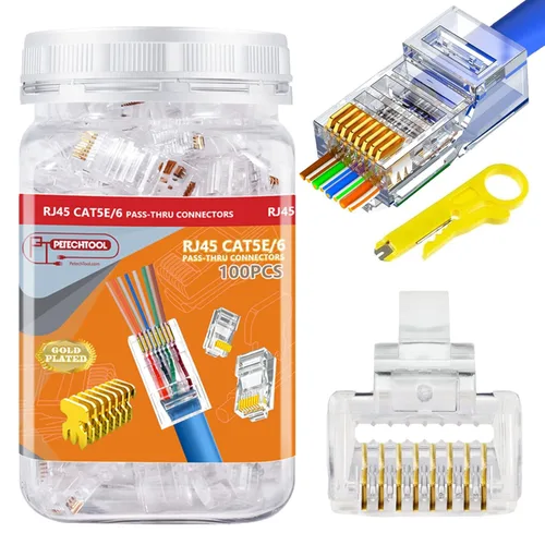 Conector RJ45 CAT6 Paso de extremo a través de extremos Ethernet Cat6 Enchufe modular 8P8C para cable Ethernet UTP sólido o trenzado (paquete de 100