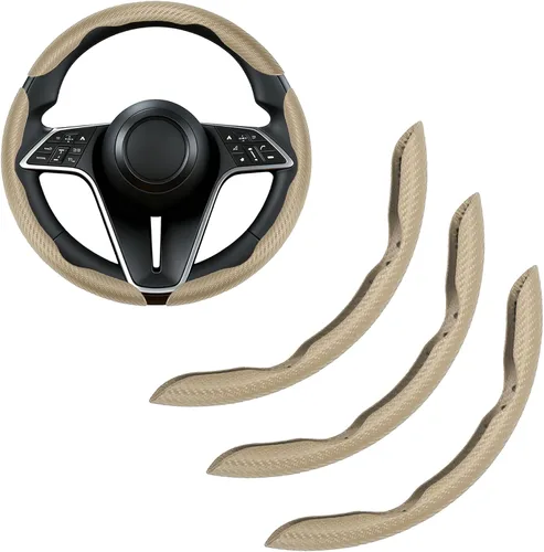 Miniatura 21 de Funda para volante de fibra de carbono, juego de 2 piezas antideslizante con agarre cómodo, diseño de mariposa segmentada, fácil instalación a