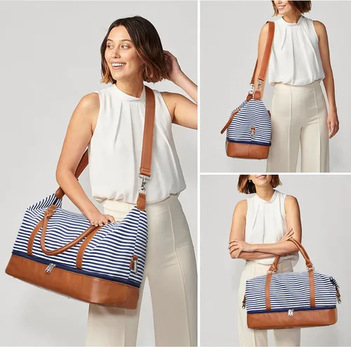 Miniatura 7 de S-ZONE - Bolso de mano de lona para mujer con correa de cuero sintética