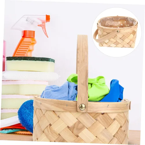 Miniatura 3 de Cabilock Cesta de Pascua Cesta de mano simple Cesta de picnic Astillas de madera tejida Cesta de almacenamiento de virutas de madera Cesta