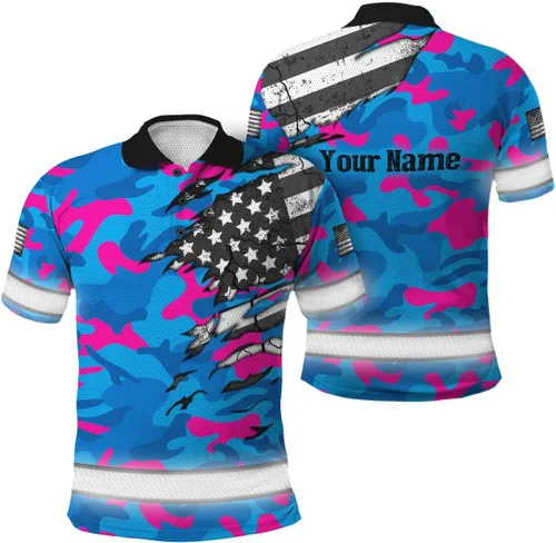 Miniatura 15 de Polo reflectante con bandera de camuflaje de alta visibilidad para hombres y mujeres, polo de seguridad para trabajo, patriótico Polo 03