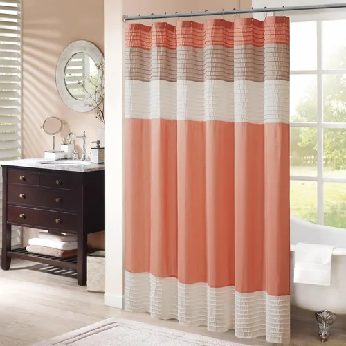 Miniatura 8 de Madison Park Amherst Cortina de Ducha para Baño de Seda Sintética con Rayas Pieced Moderna Cortina de Baño de Microfibra, 72x72 Pulgadas, Azul
