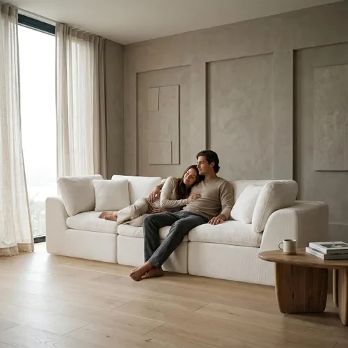 Miniatura 7 de Sofás de nube beige para sala de estar, sofá deshuesado de 3 plazas, sofá modular seccional, no requiere montaje, tapizado de chenilla, moderno