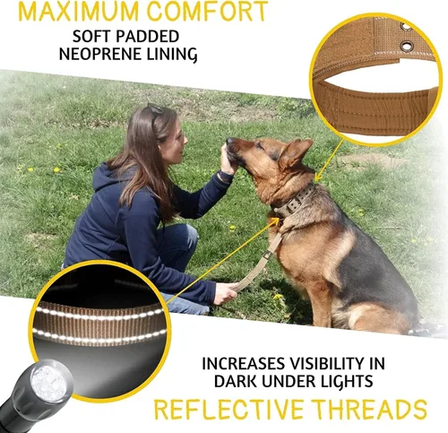 Miniatura 4 de ADITYNA Collar de perro resistente para perros grandes, collar reflectante con asa para entrenar y caminar, ancho, grueso, táctico, acolchado