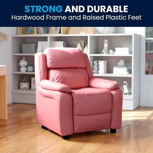 Miniatura 4 de Flash Furniture, sillón reclinable de lujo, muy acolchado, de vinilo color beige, con apoyabrazos con compartimento de almacenamiento, para niños