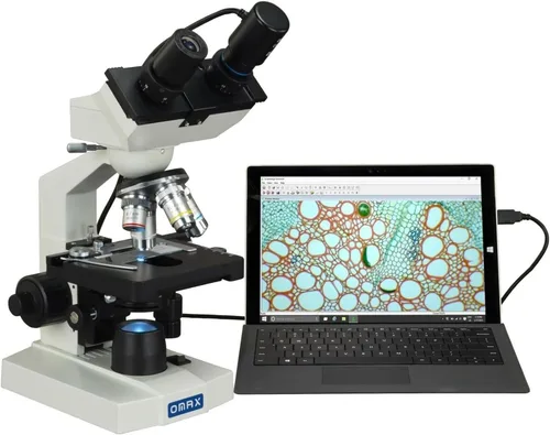 Miniatura 5 de OMAX Cámara USB con microscopio binocular digital LED 40-2500X + diapositivas en blanco + cubiertas + papel de lente