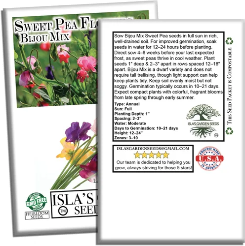 Miniatura 4 de Bijou Mix Sweet Pea Flower, 25 semillas de flores tradicionales por paquete, nombre botánico: Lathyrus odoratus, Isla's Garden Seeds