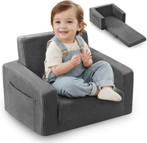 Miniatura 9 de Silla para bebés y niños, 2 en 1 Sofás blandos para bebés que se despliegan, Sillas para bebés cómodas de 1 a 3 años, Sofá convertible a salón, Verde