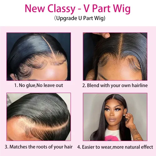 Miniatura 6 de CHEETAHBEAUTY Pelucas con camino en V de cabello humano de 10 pulgadas sin dejar salir el encaje frontal; mejora de las pelucas con camino en U